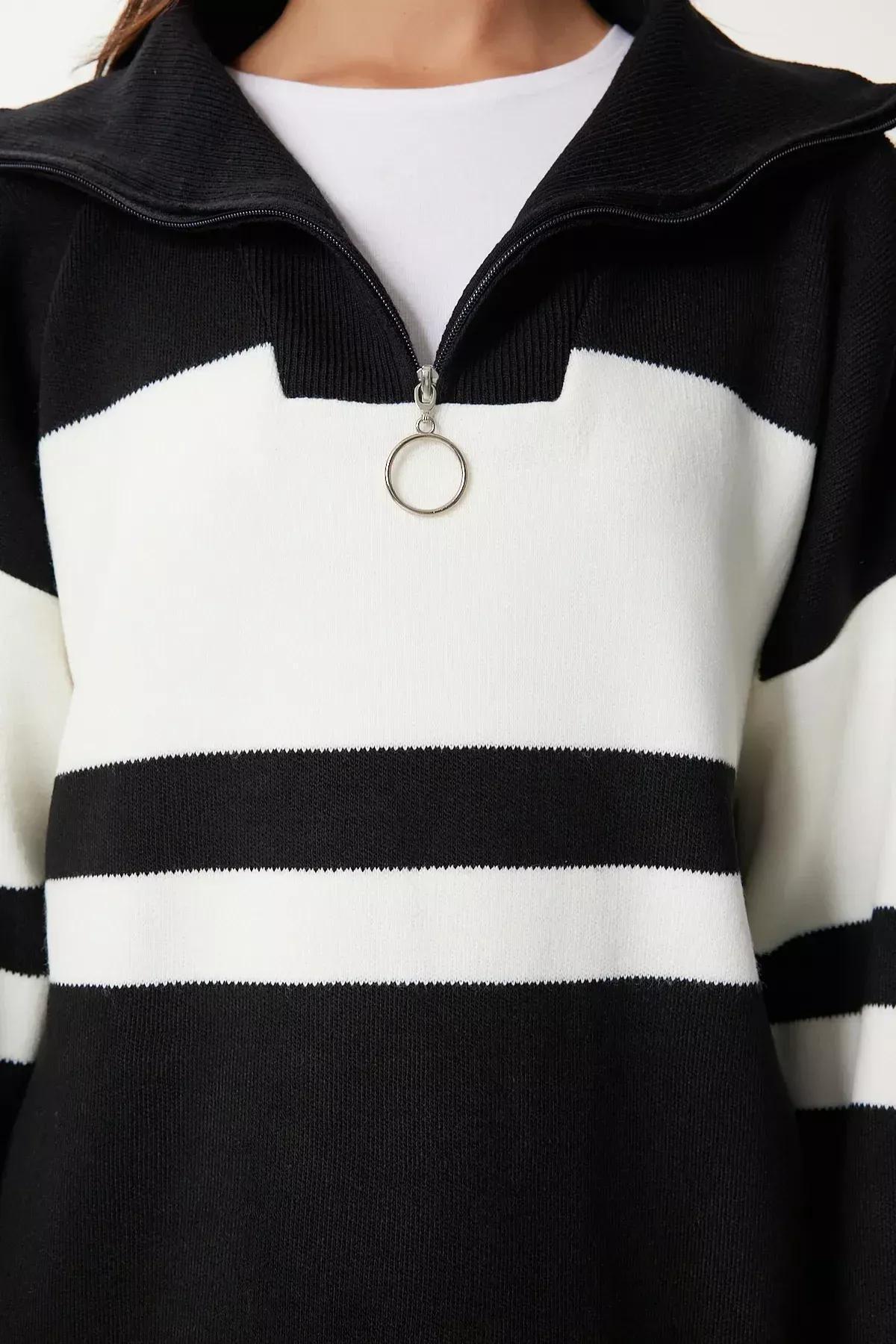 Black Striped Turtleneck Sweater, BLACK, large image number 3