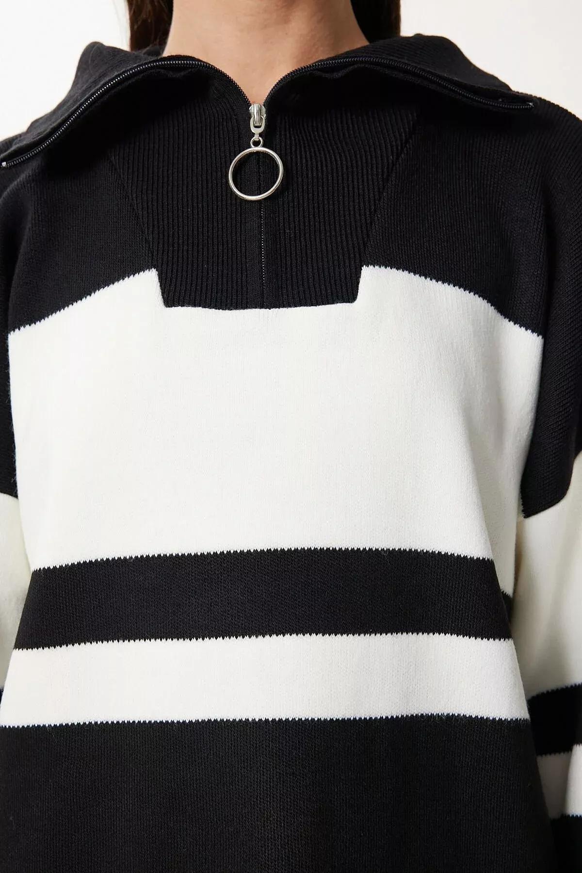 Black Striped Turtleneck Sweater, BLACK, large image number 4