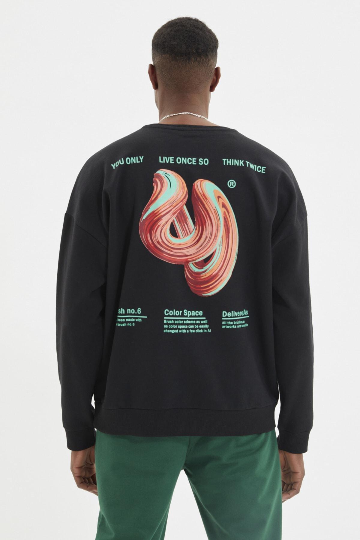 Black Oversize Crew Neck Sweatshirt, , large image number 0