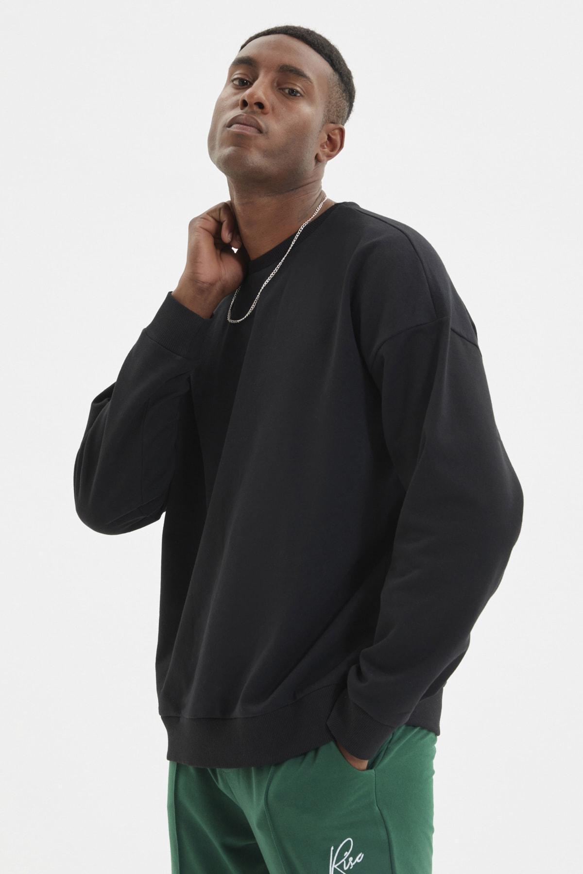 Black Oversize Crew Neck Sweatshirt, , large image number 1