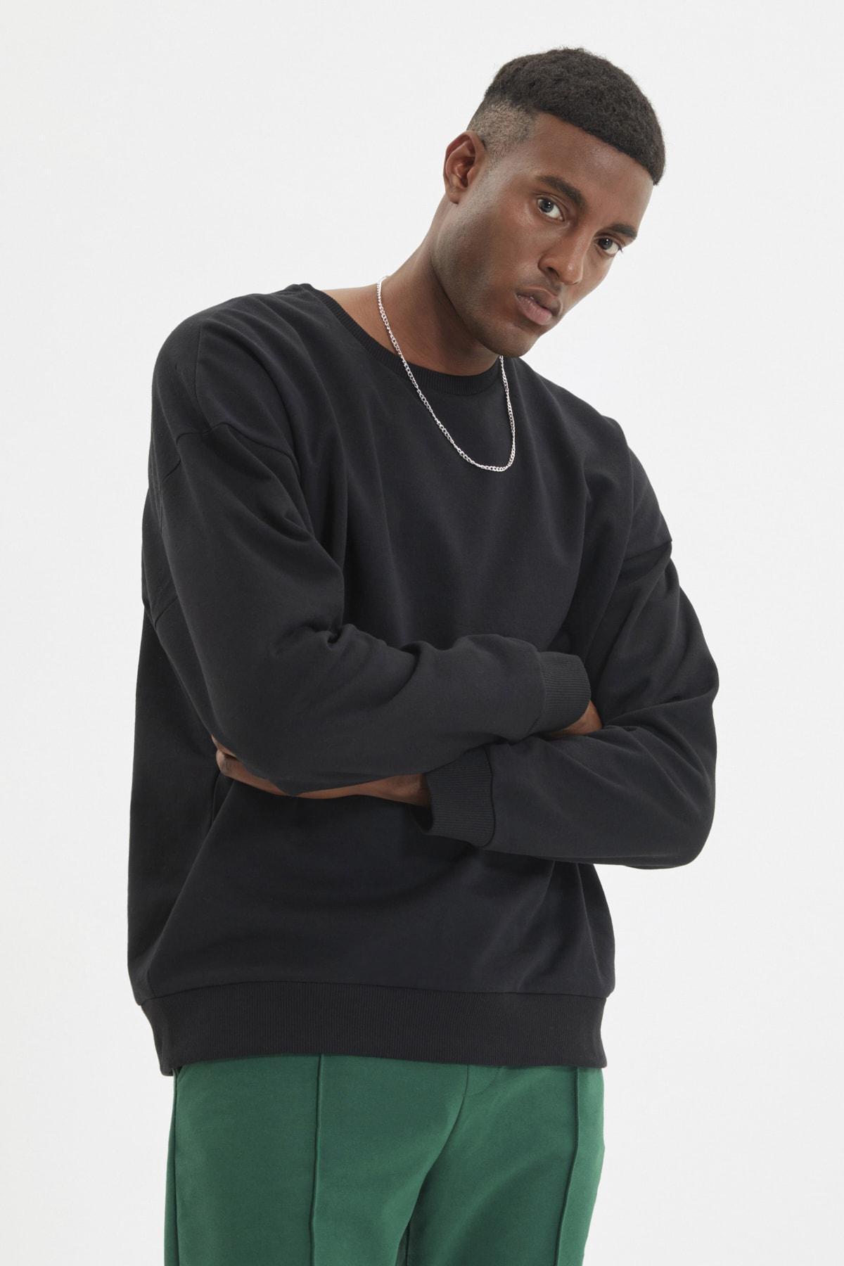Black Oversize Crew Neck Sweatshirt, , large image number 3
