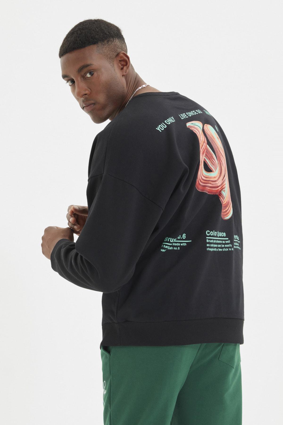 Black Oversize Crew Neck Sweatshirt, , large image number 4