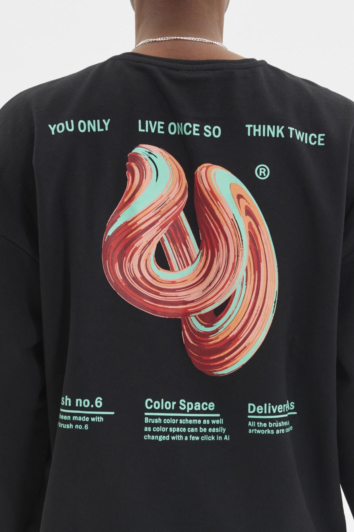 Black Oversize Crew Neck Sweatshirt, , large image number 5