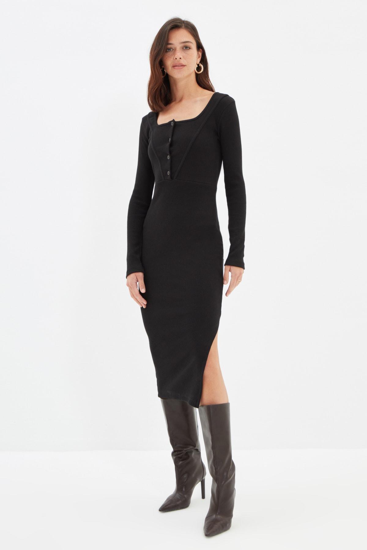 Black Bodycon Scoop Neck Dress, , large image number 0