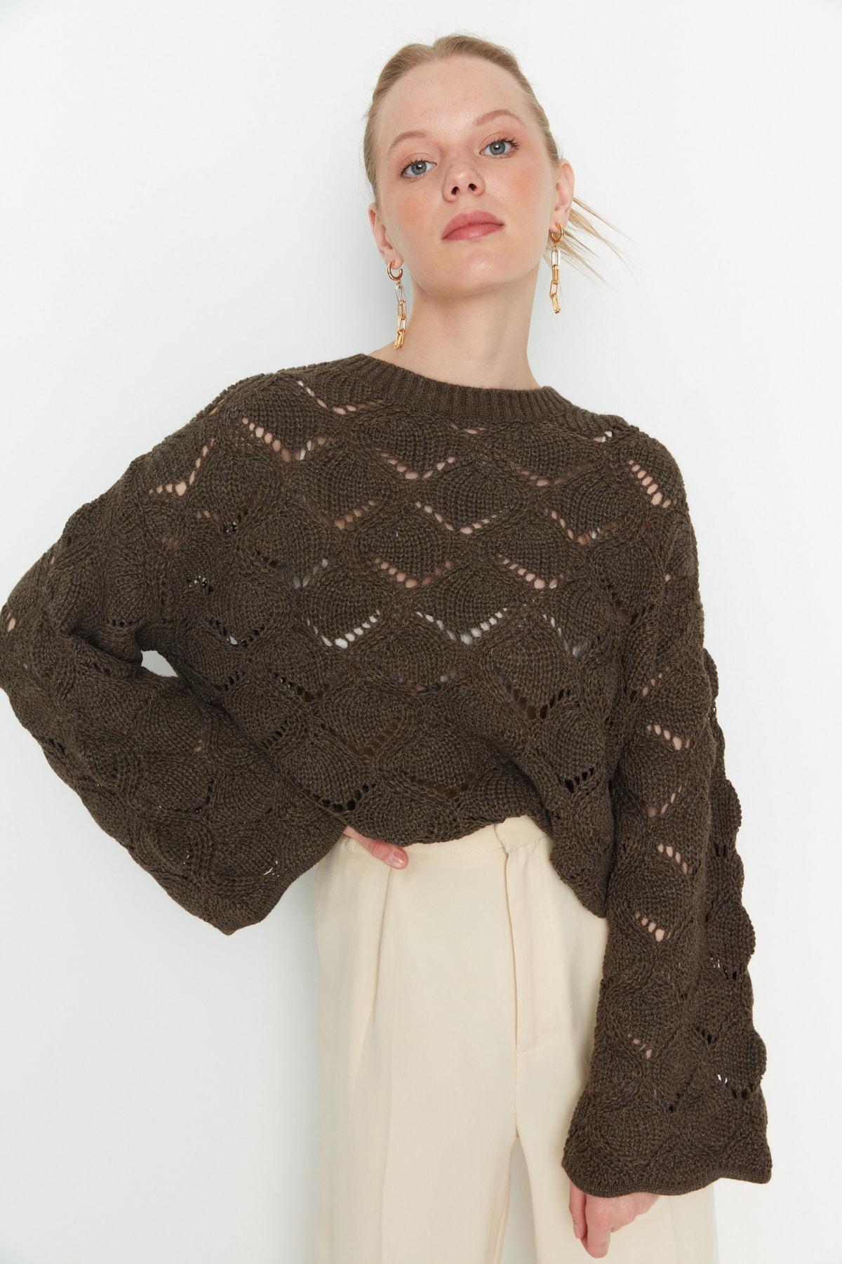 Trendyol - Brown Crew Neck Sweater