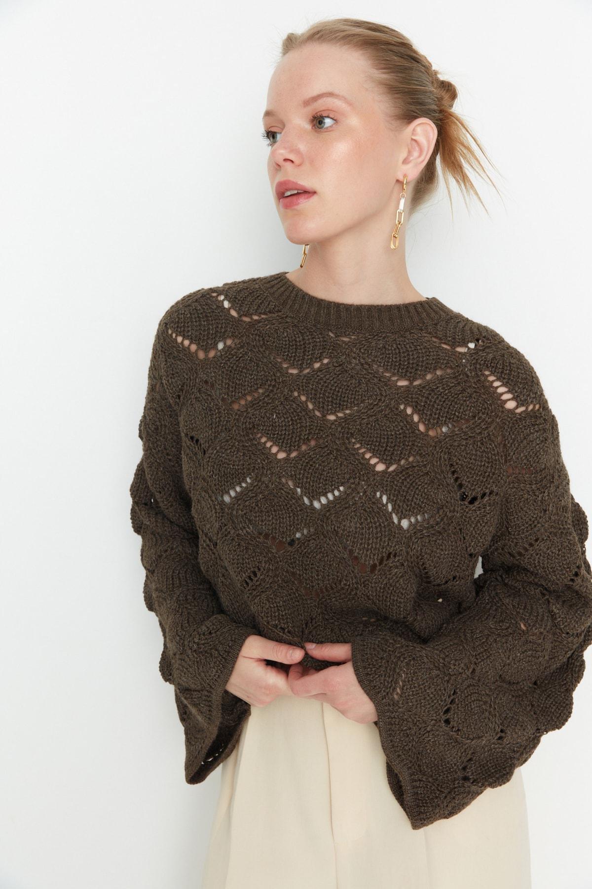 Trendyol - Brown Crew Neck Sweater