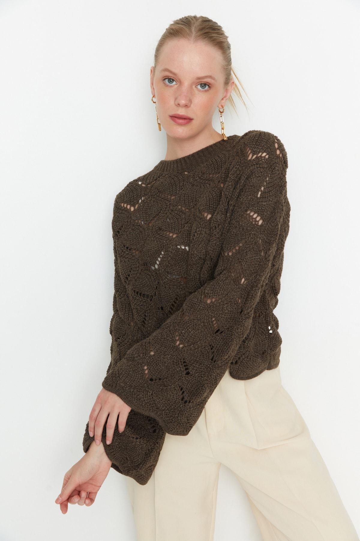 Trendyol - Brown Crew Neck Sweater