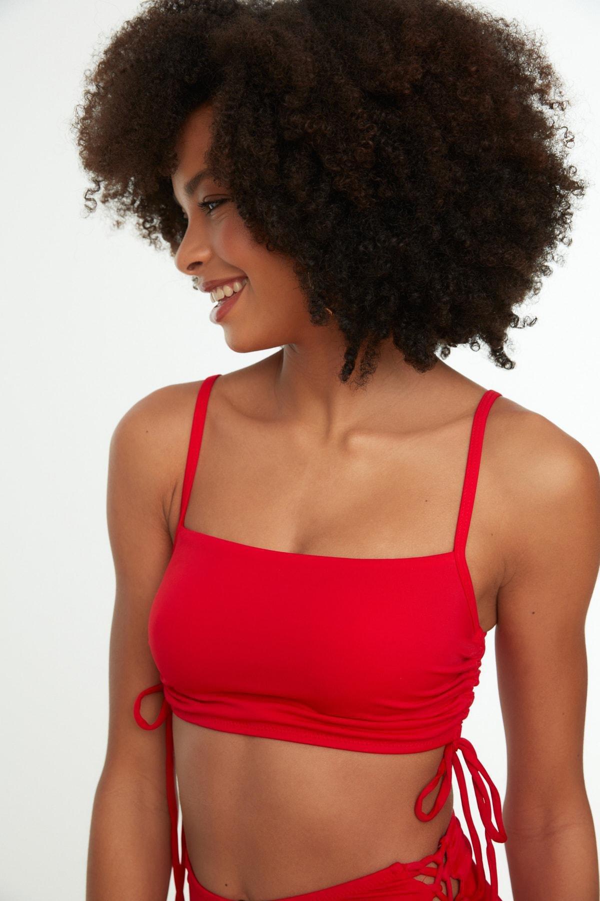 Red Plain Bandeau Bikini Top, , large image number 1