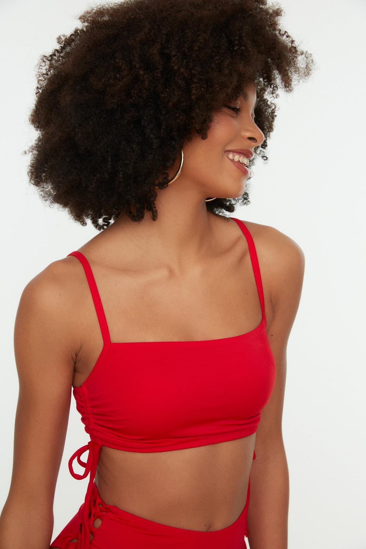 Red Plain Bandeau Bikini Top, , large image number 4