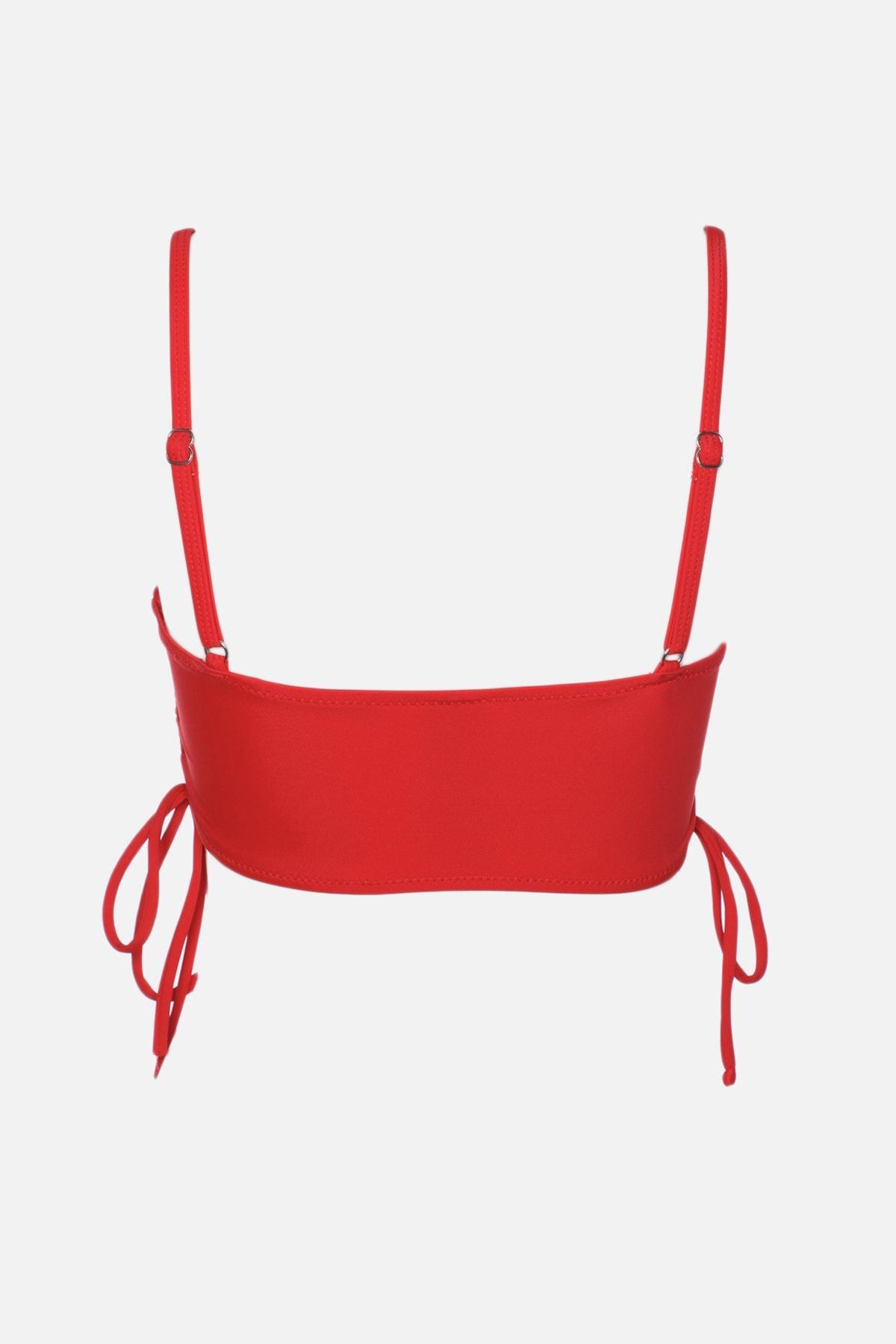 Red Plain Bandeau Bikini Top, , large image number 6