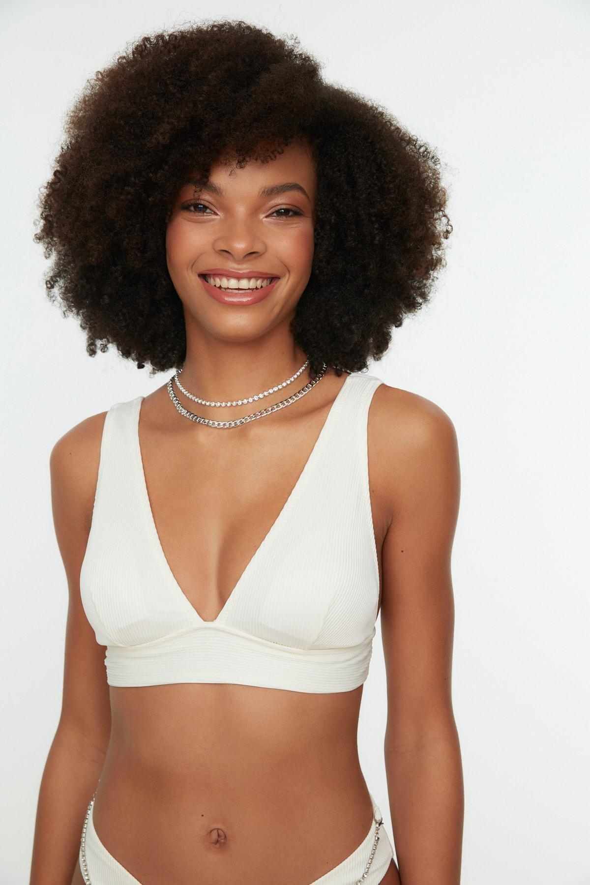 White Triangle Bikini Top, Ecru, large image number 9