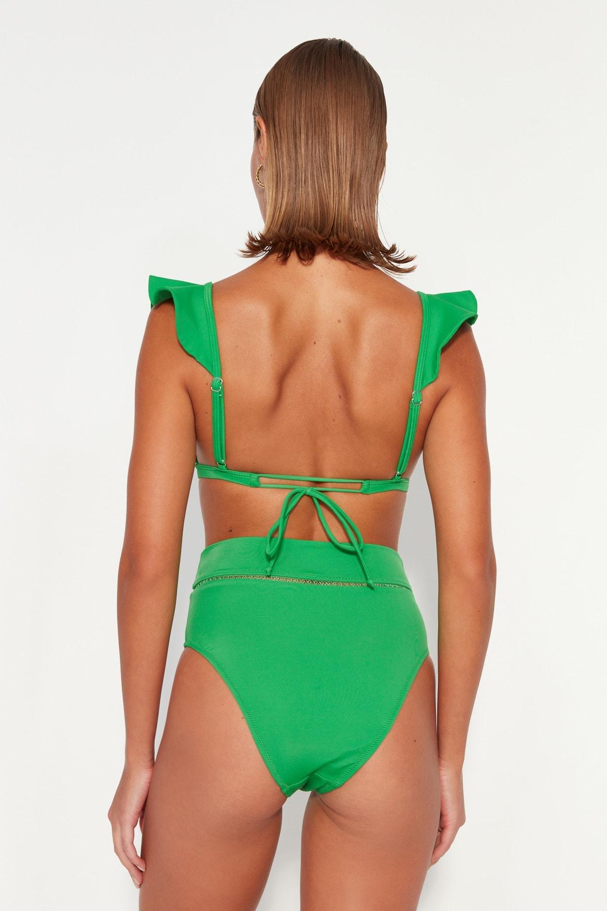Trendyol - Green Plain Bikini Bottom