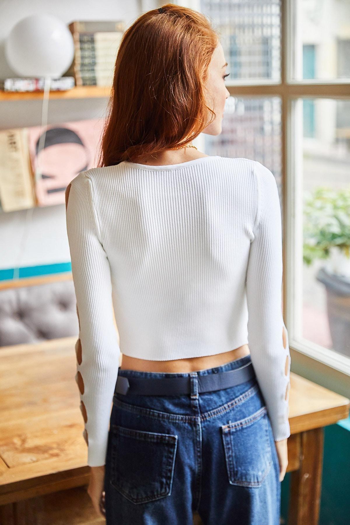 Cream Fitted Blouse, Ecru, large image number 6