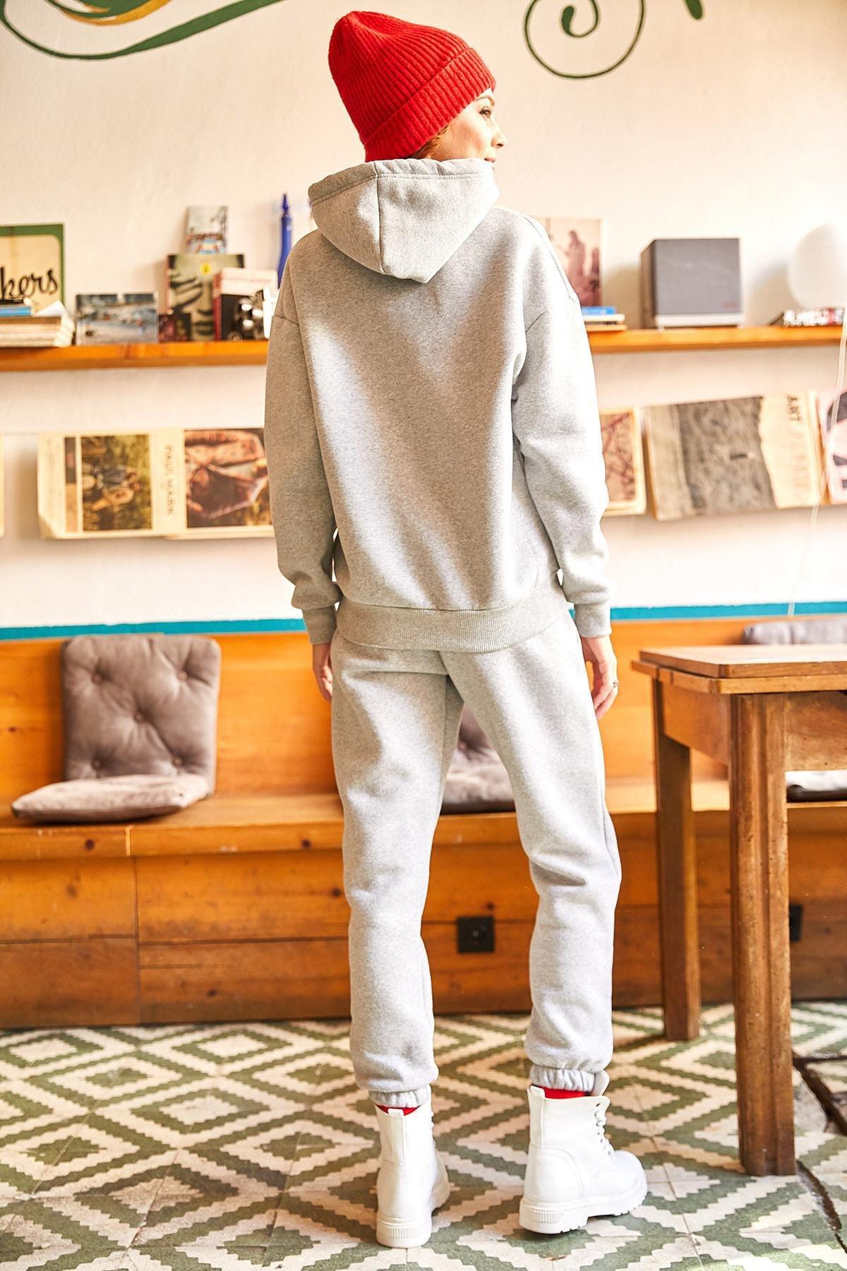 Gray Kangaroo Hooded Tracksuit Set, Grey, large image number 6