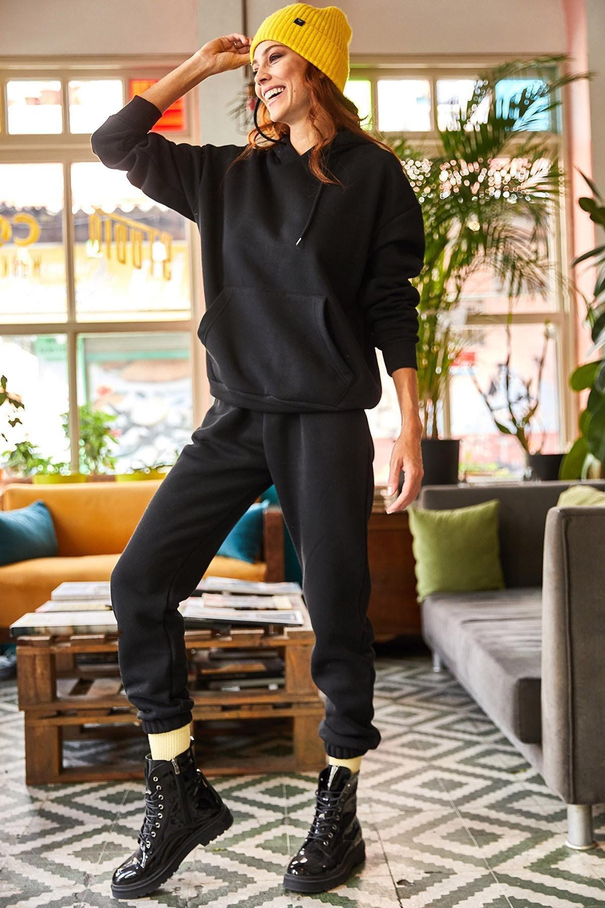 Black Kangaroo Tracksuit Hoodie, Set Of 2, BLACK, large image number 0