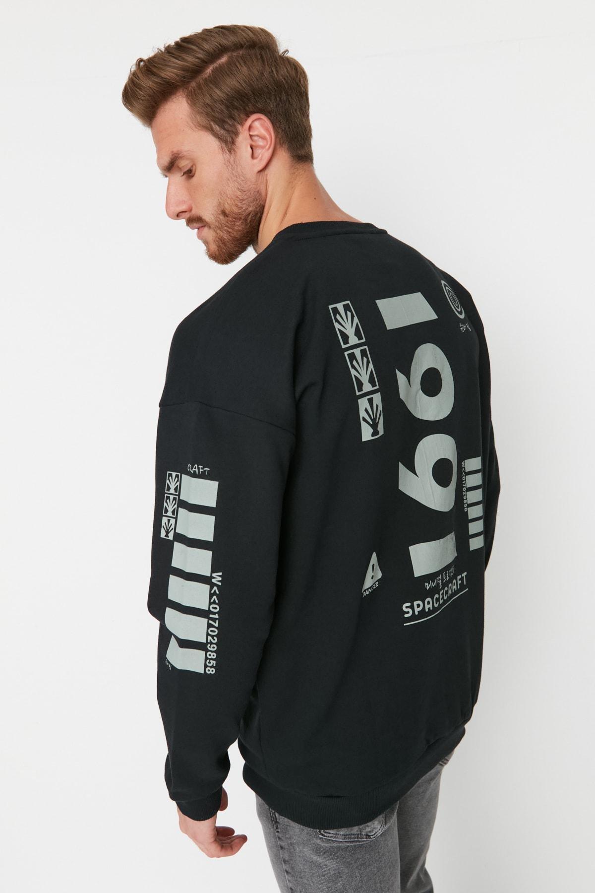 Black Printed Oversize Sweatshirt, Black, medium