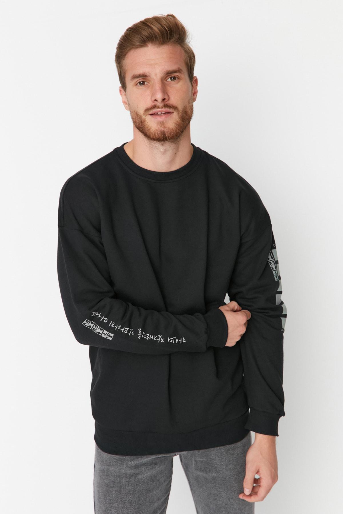Black Printed Oversize Sweatshirt, Black, medium