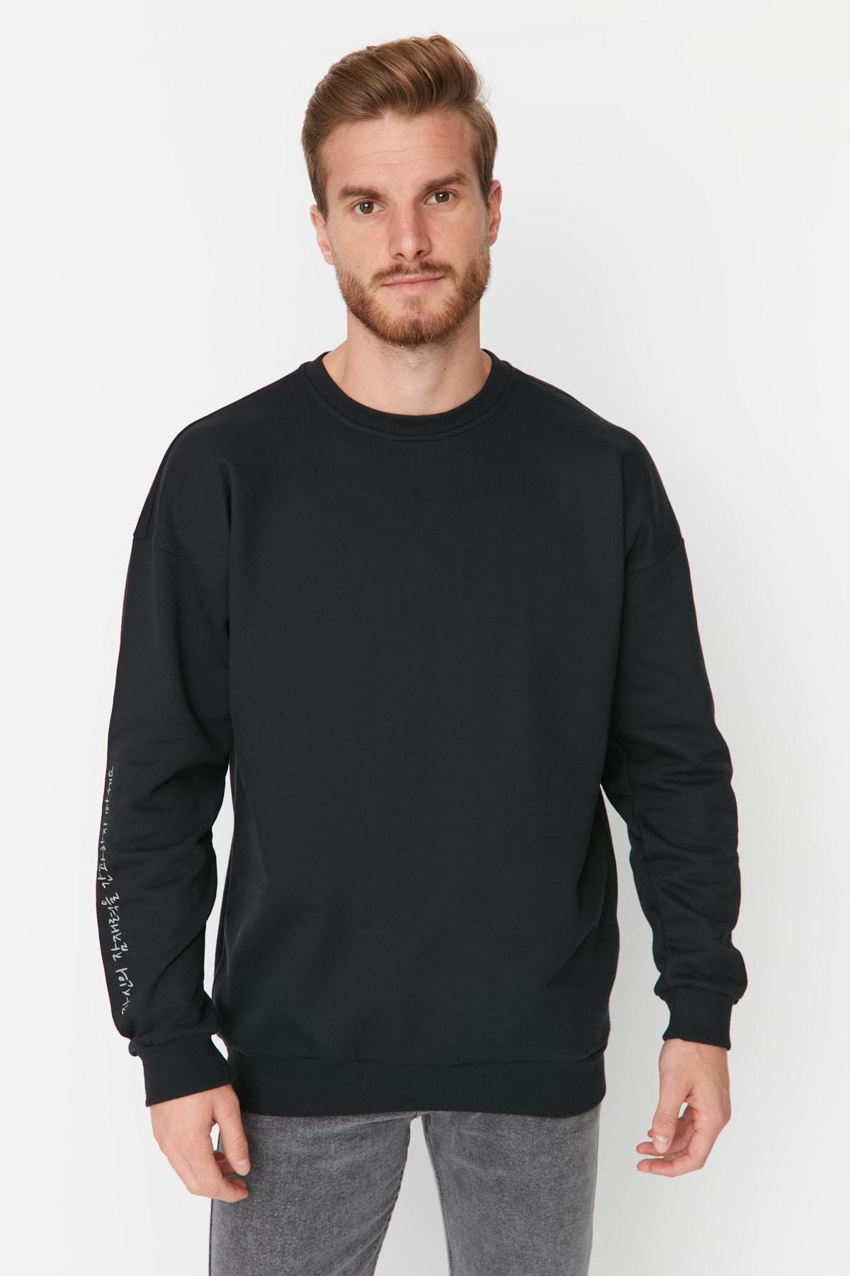 Black Printed Oversize Sweatshirt, , large image number 3