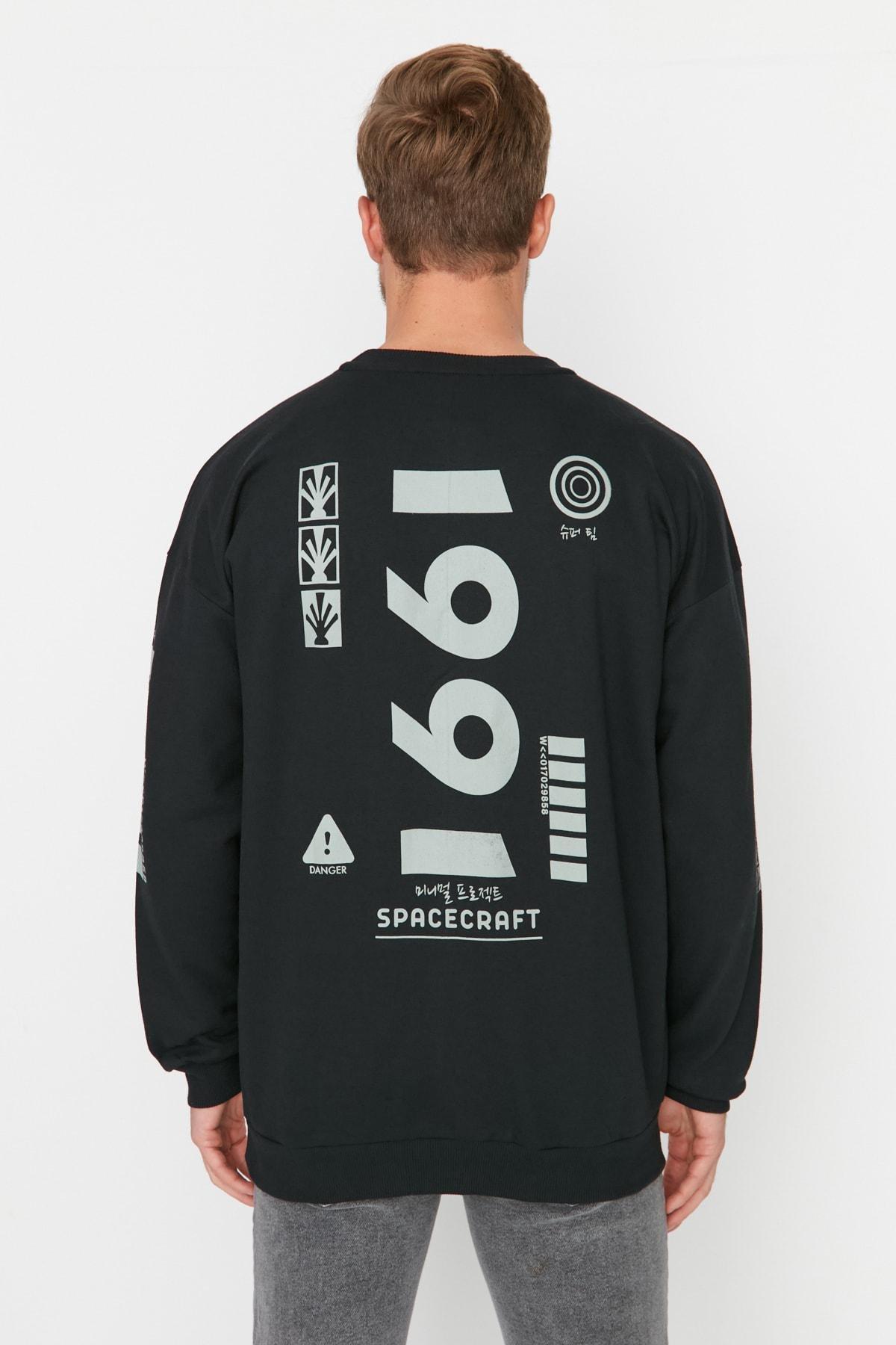 Black Printed Oversize Sweatshirt, , large image number 5