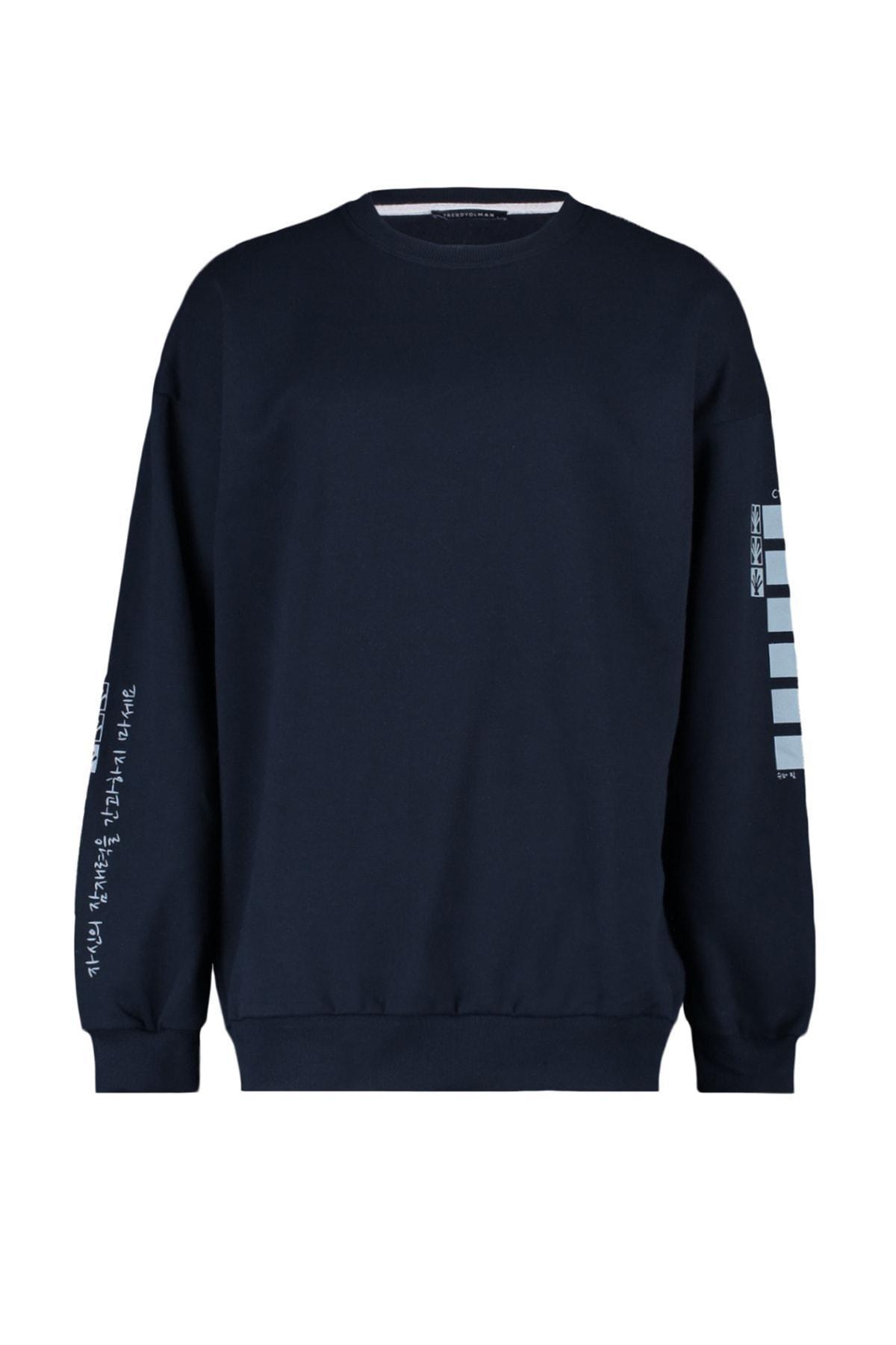 Black Printed Oversize Sweatshirt, , large image number 6