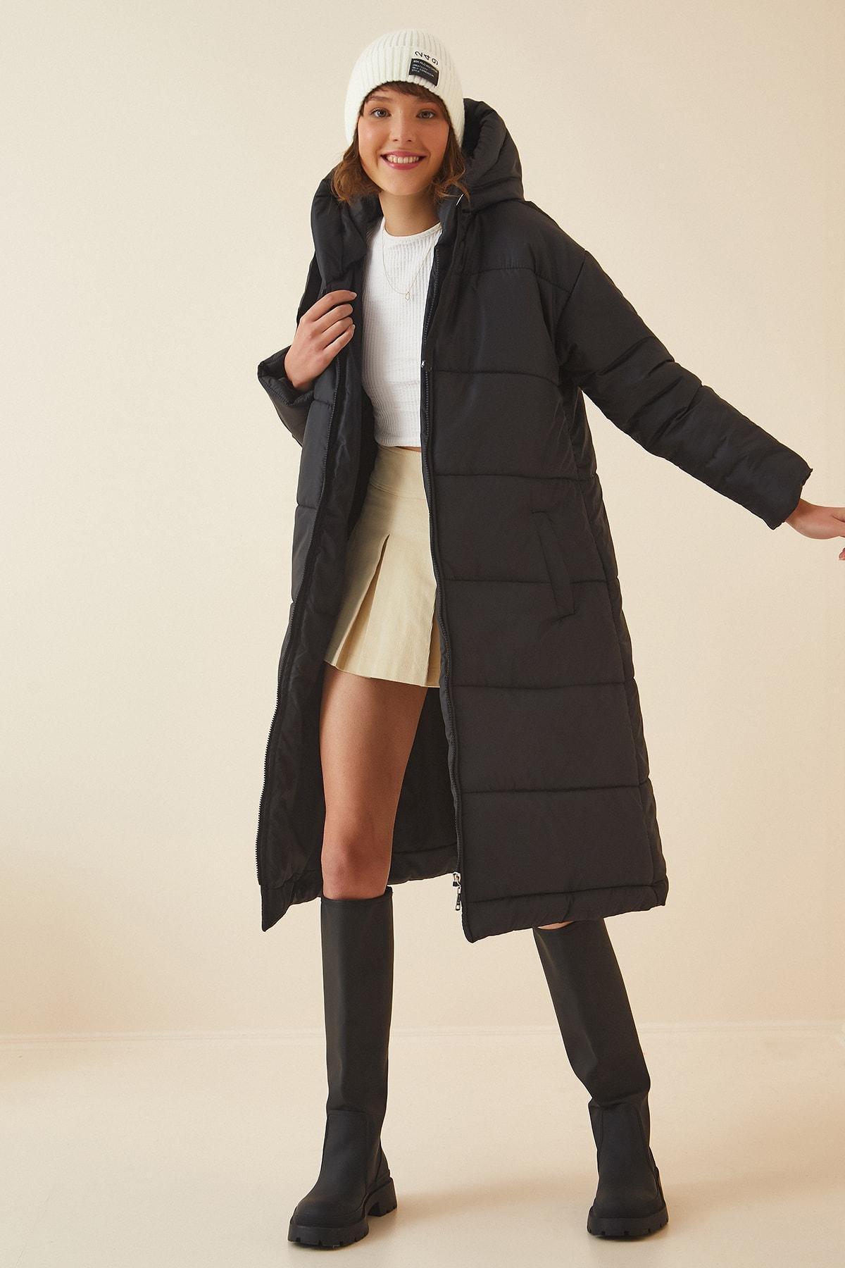 Black Hooded Parka Coat, , large image number 0