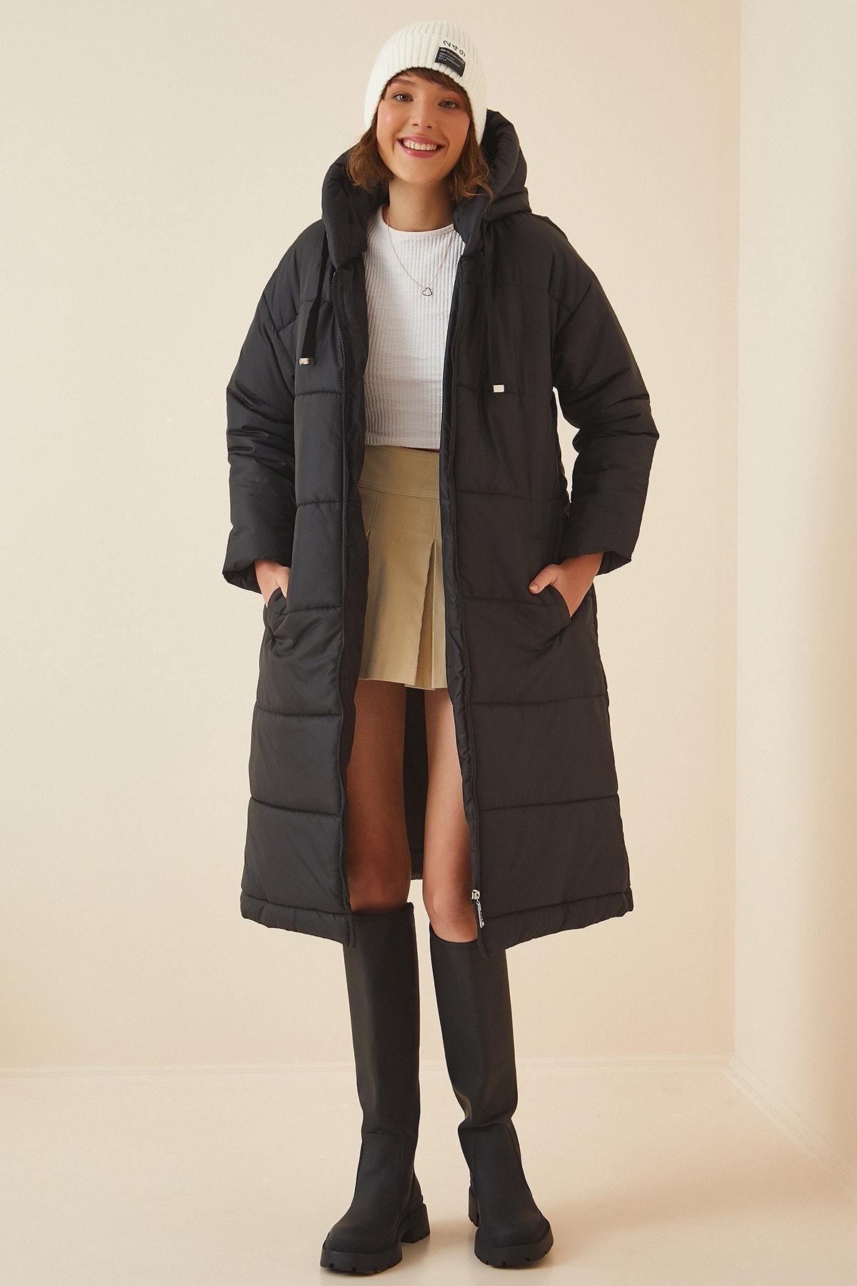 Black Hooded Parka Coat, , large image number 1