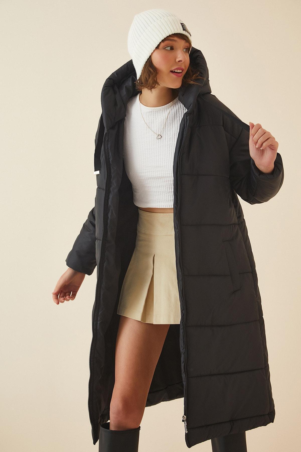Black Hooded Parka Coat, , large image number 2