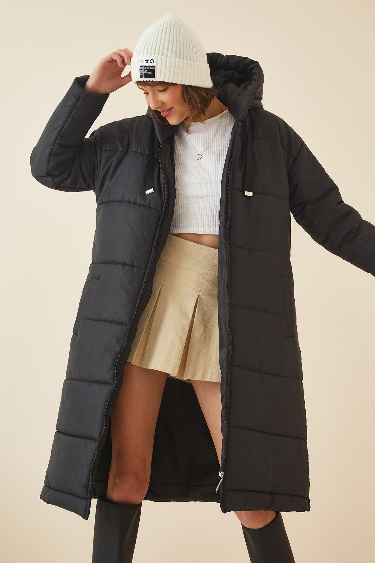 Black Hooded Parka Coat, , large image number 3