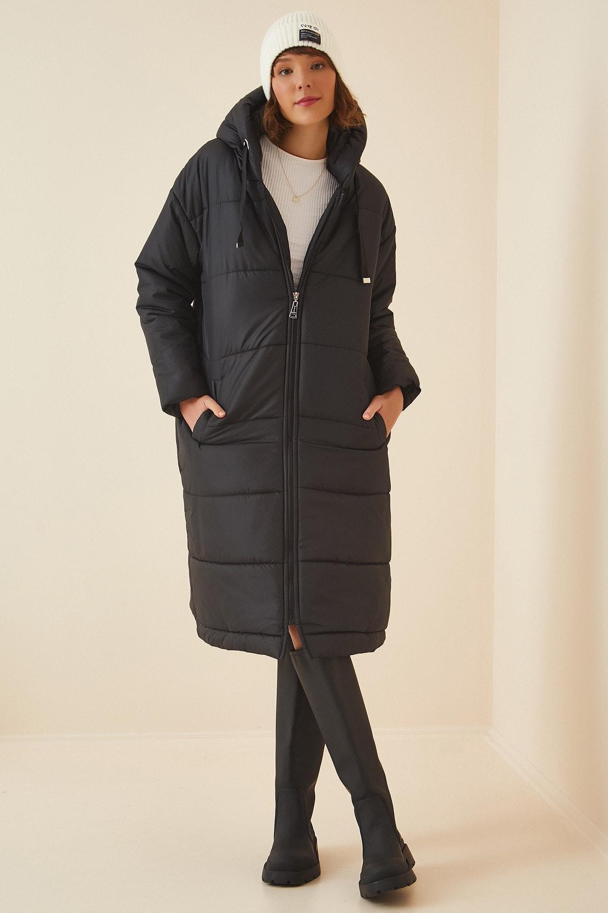 Black Hooded Parka Coat, , large image number 4