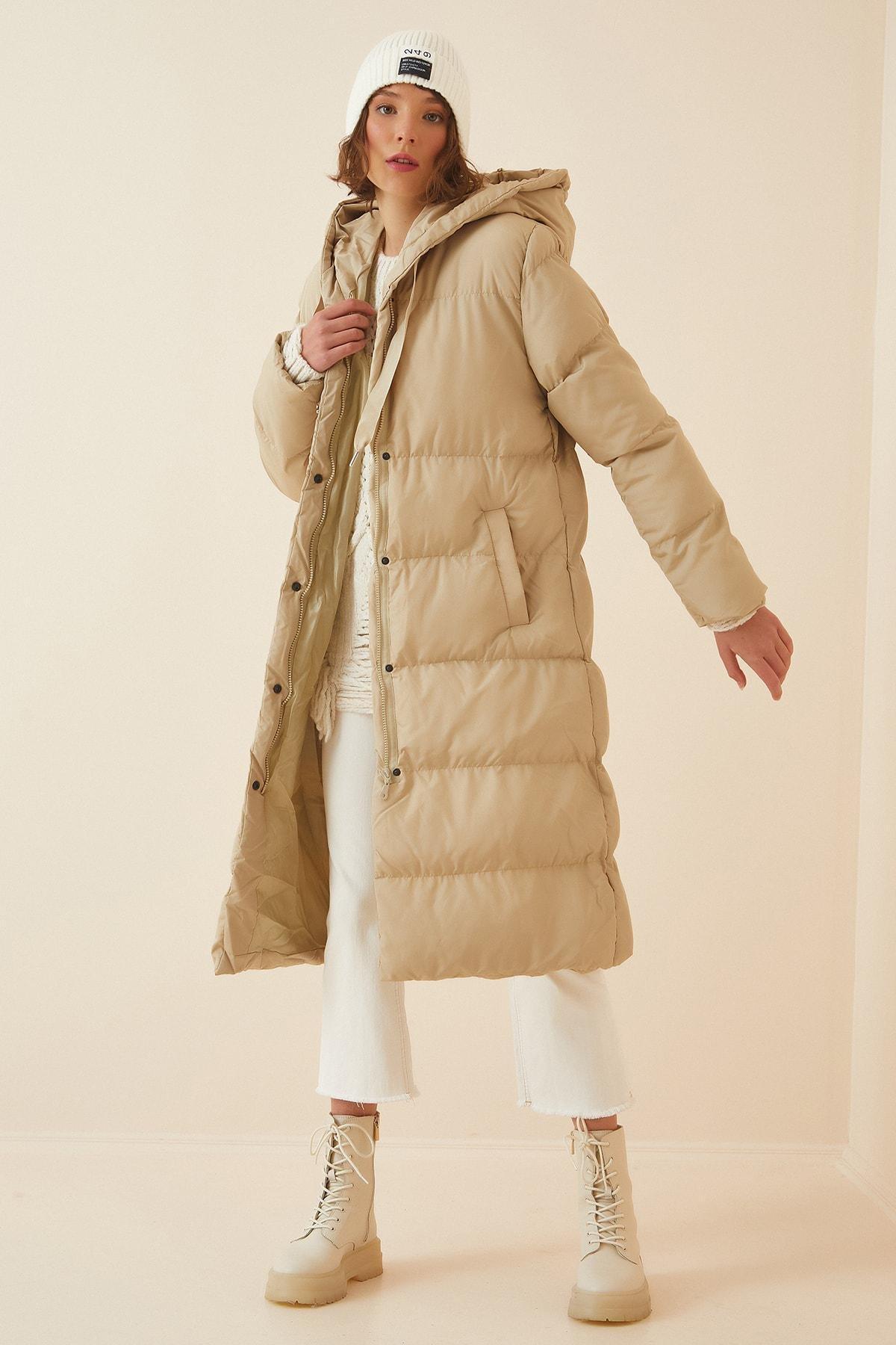 Beige Cotton Hooded Puffer Jacket, , large image number 1