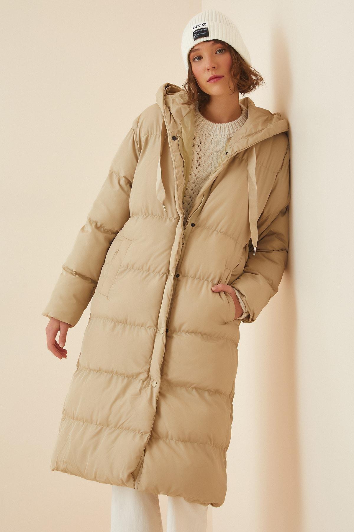 Beige Cotton Hooded Puffer Jacket, , large image number 3