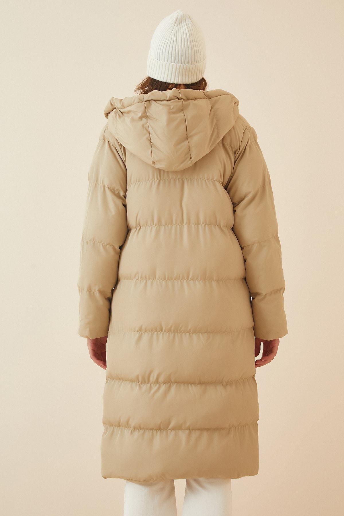 Beige Cotton Hooded Puffer Jacket, , large image number 4