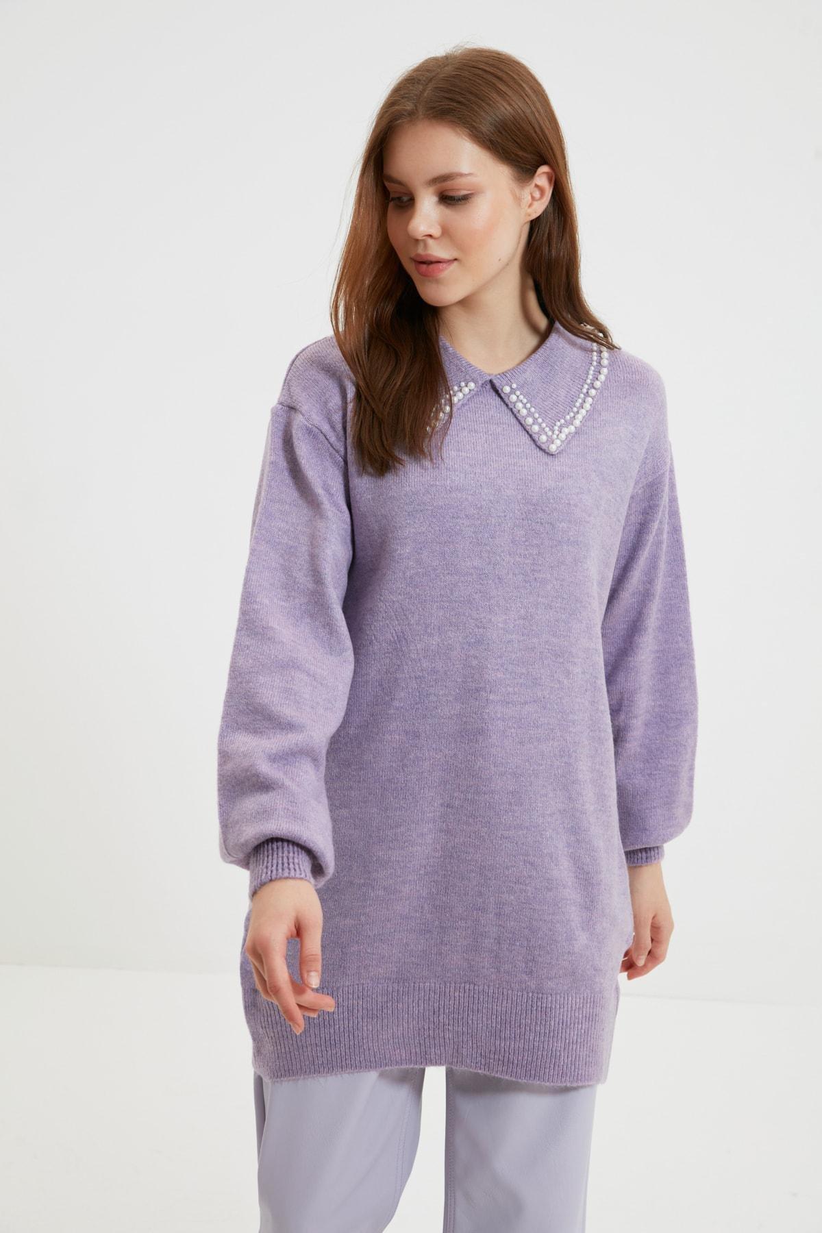 Purple Relaxed Polo Neck Sweater, Purple, large image number 0