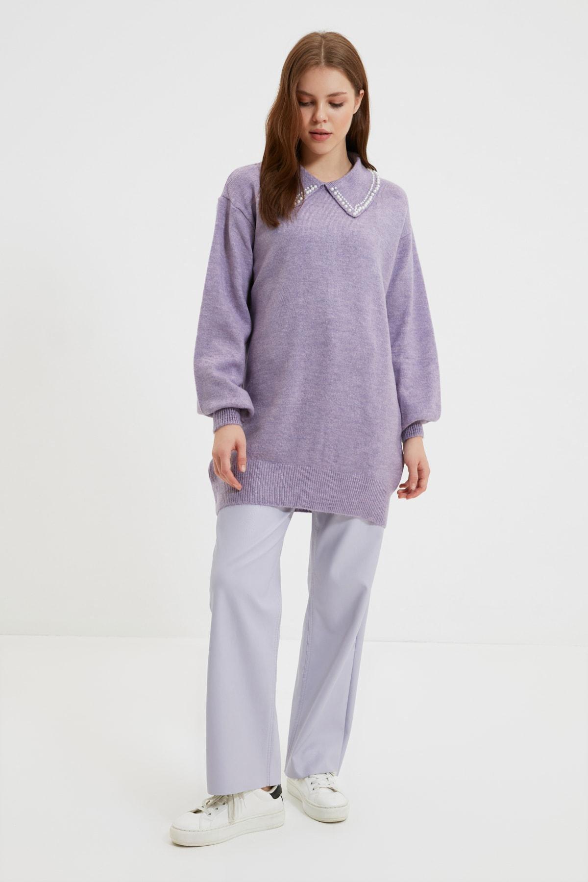 Purple Relaxed Polo Neck Sweater, Purple, large image number 2