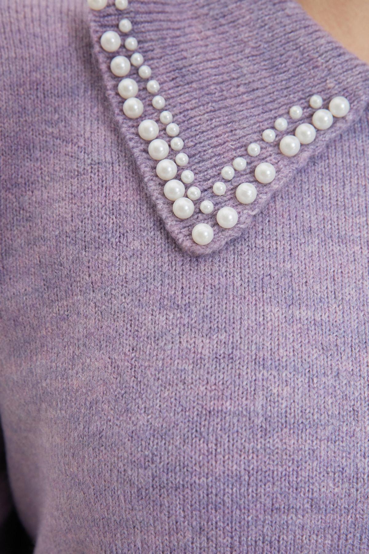 Purple Relaxed Polo Neck Sweater, Purple, large image number 3