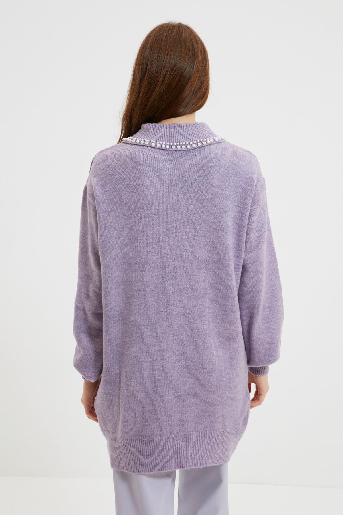 Purple Relaxed Polo Neck Sweater, Purple, large image number 4