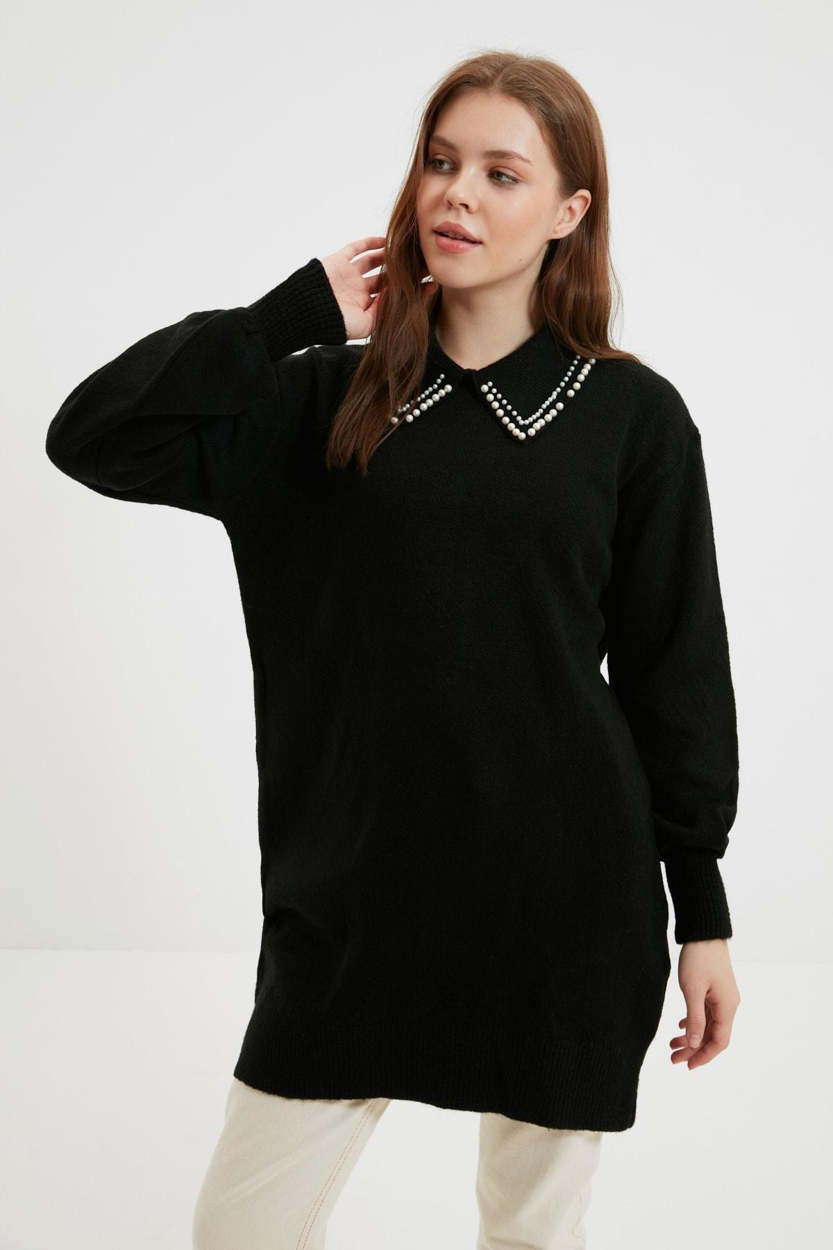 Black Relaxed Polo Neck Sweater, Black, large image number 0