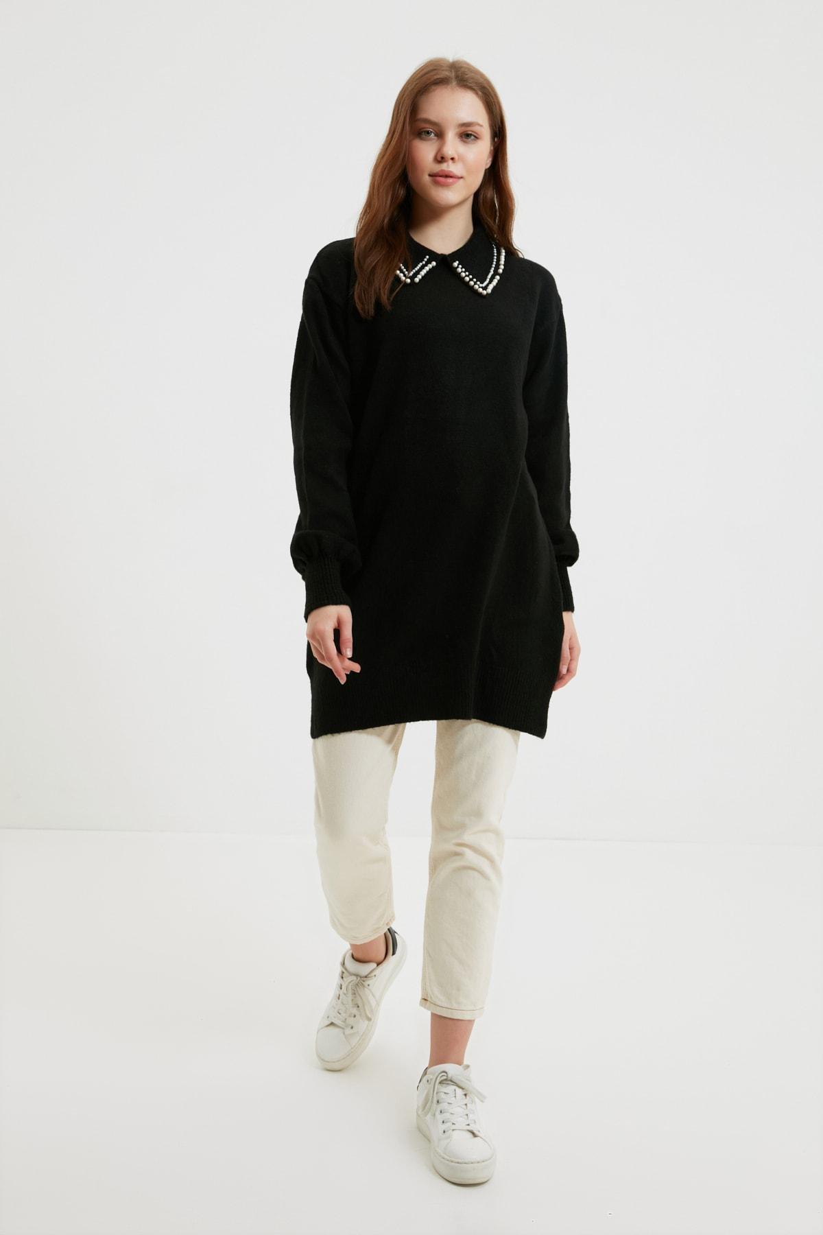 Black Relaxed Polo Neck Sweater, Black, large image number 2