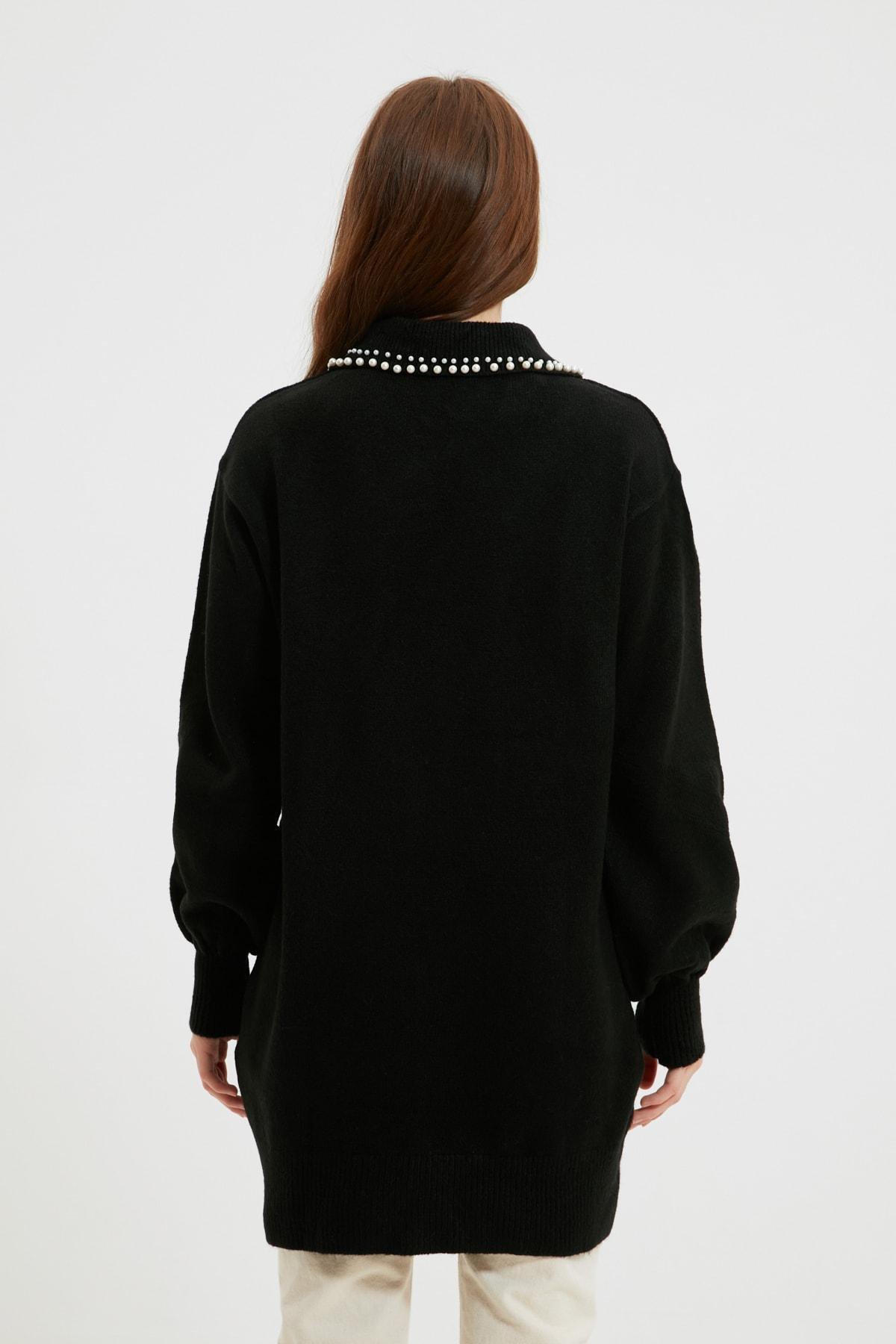 Black Relaxed Polo Neck Sweater, Black, large image number 4