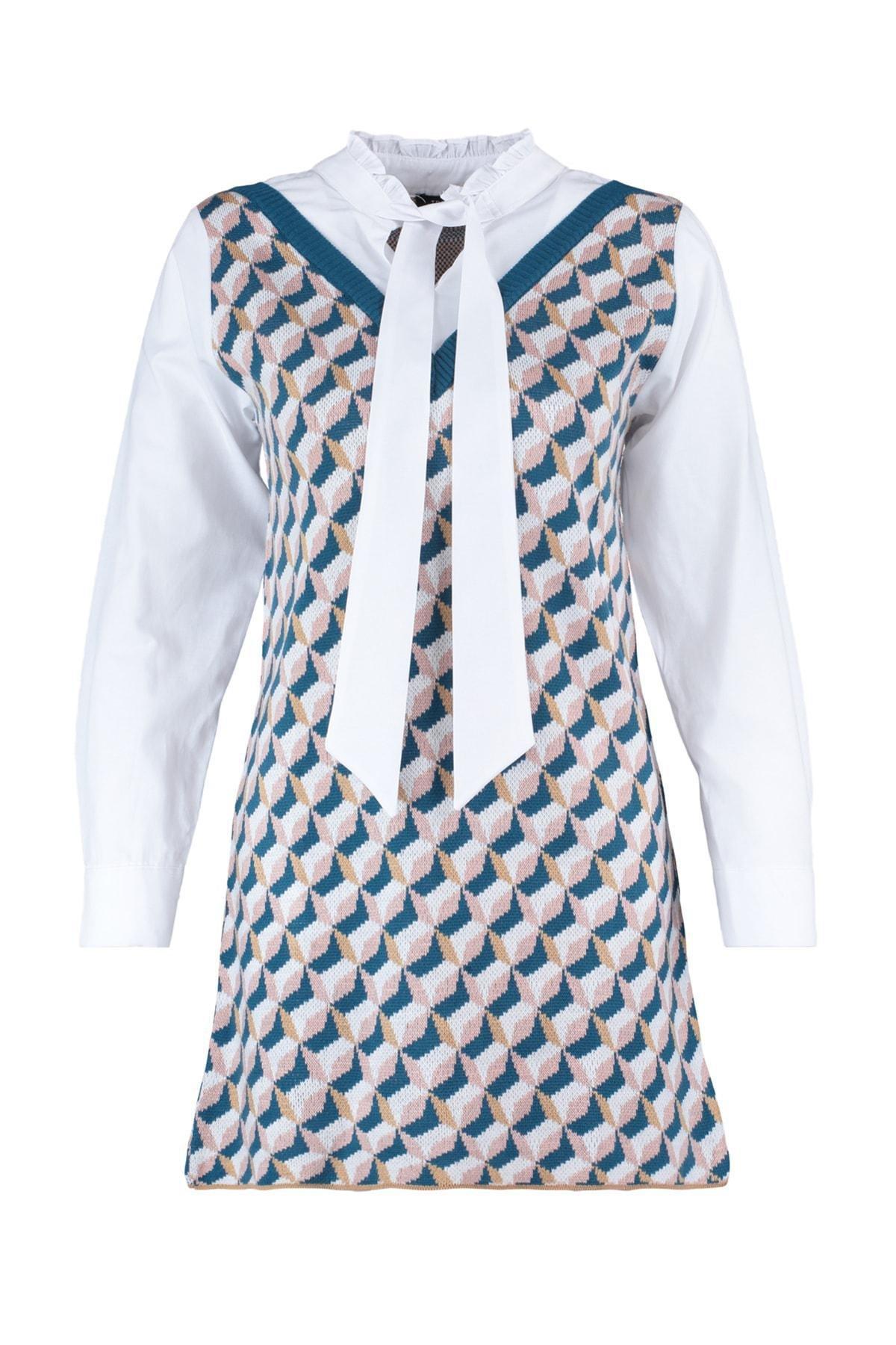 Navy V-Neck Shift Dress, , large image number 5