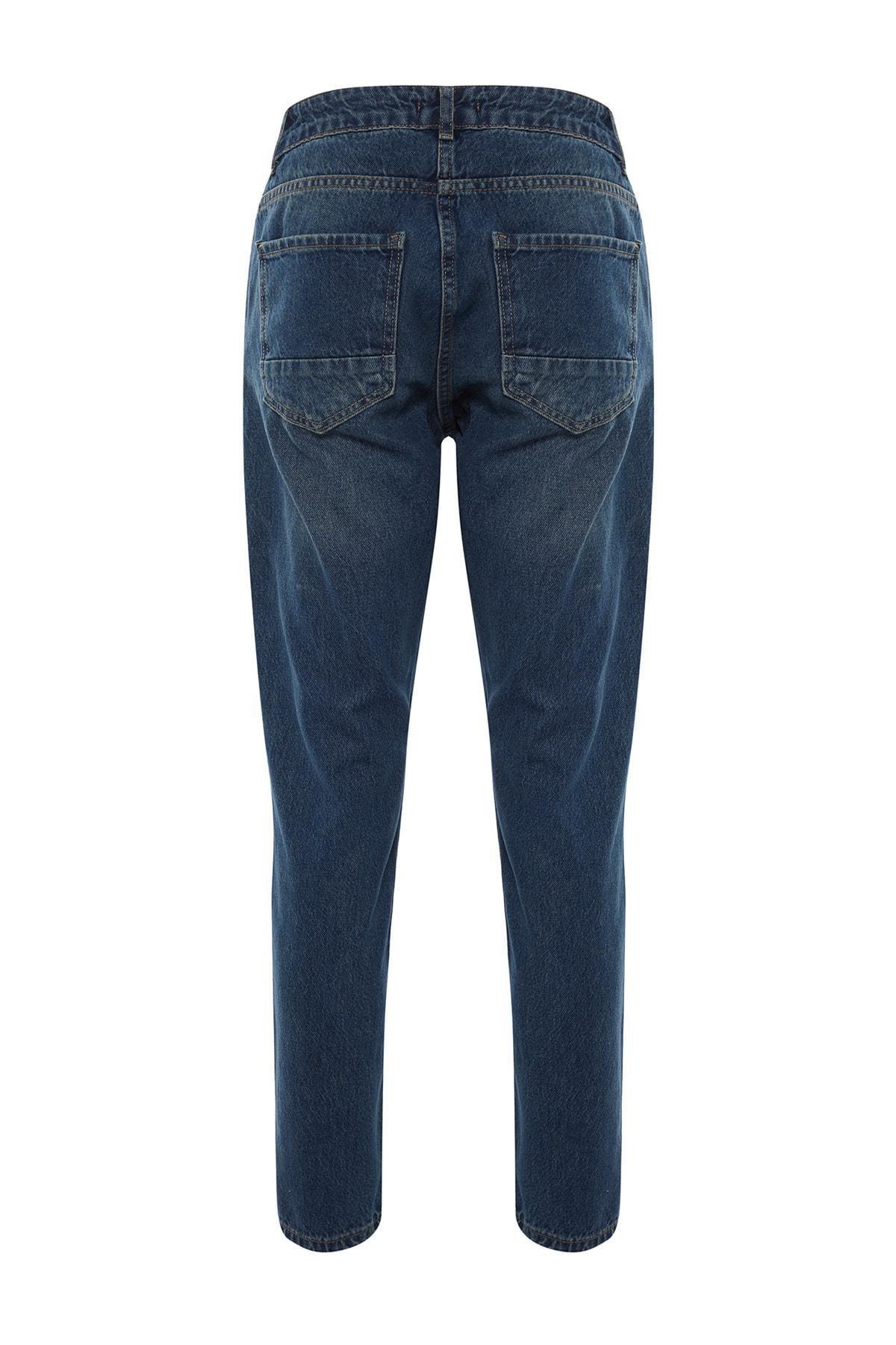 Trendyol - Navy Relaxed Mid Waist Jeans