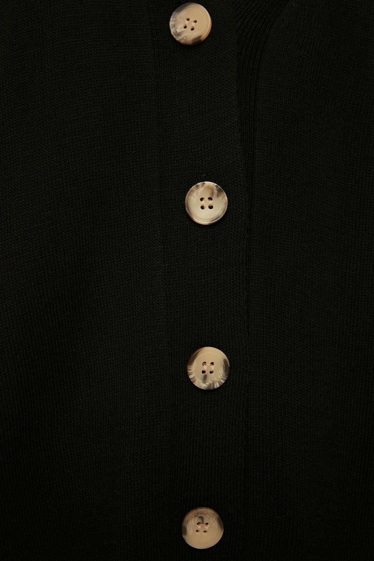 Black V-Neck Buttoned Knitwear Suit, Black, large image number 3