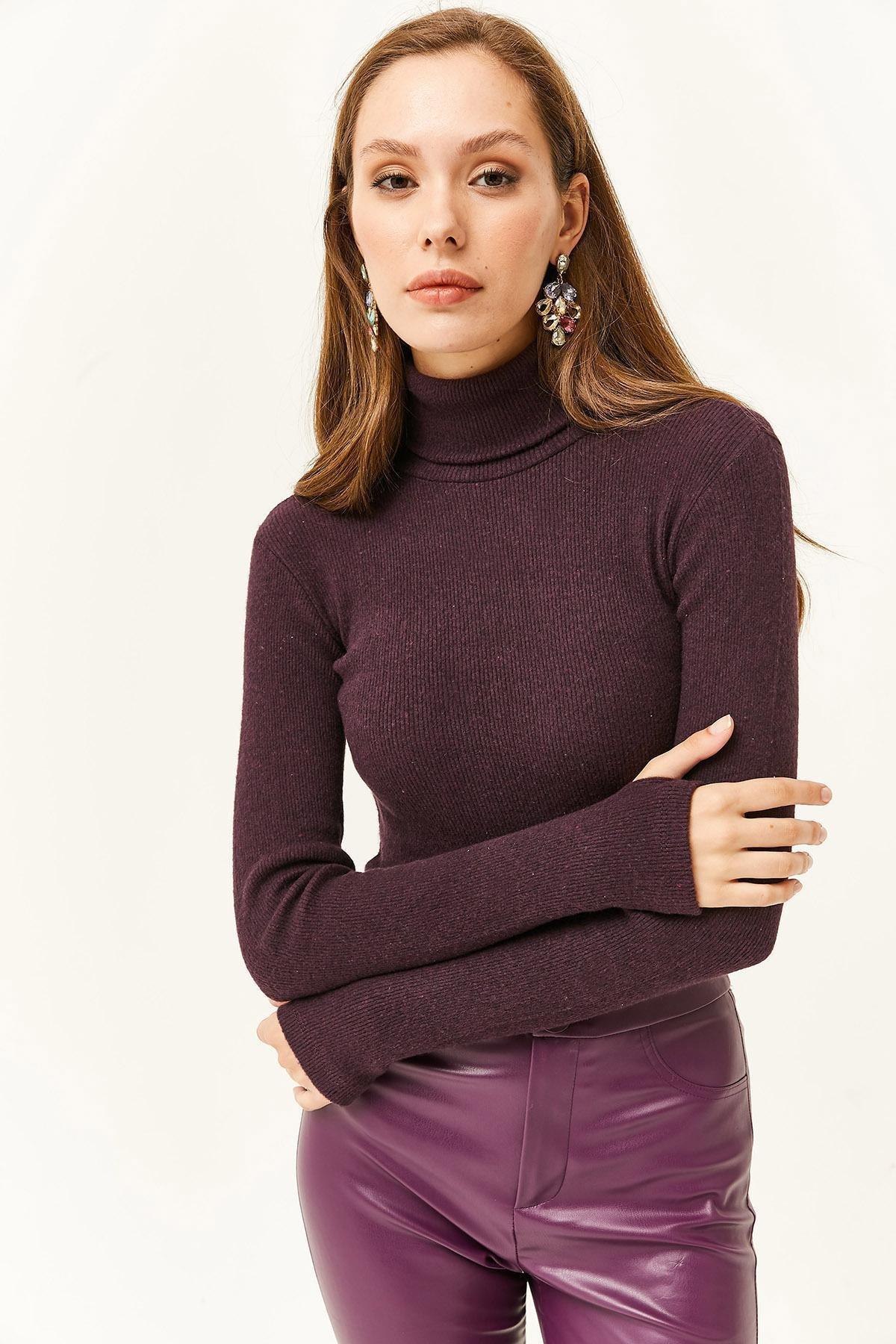 Brown Turtleneck Crop Blouse, , large image number 3