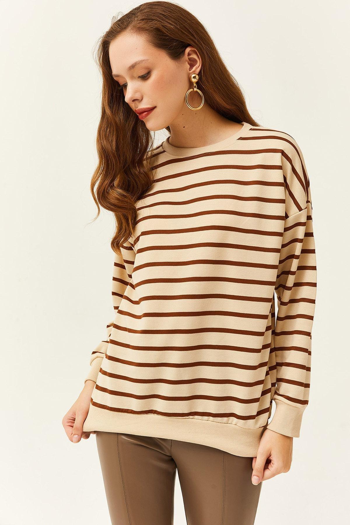 Brown Basic Soft Textured Loose Sweatshirt, Stone Brown, large image number 0