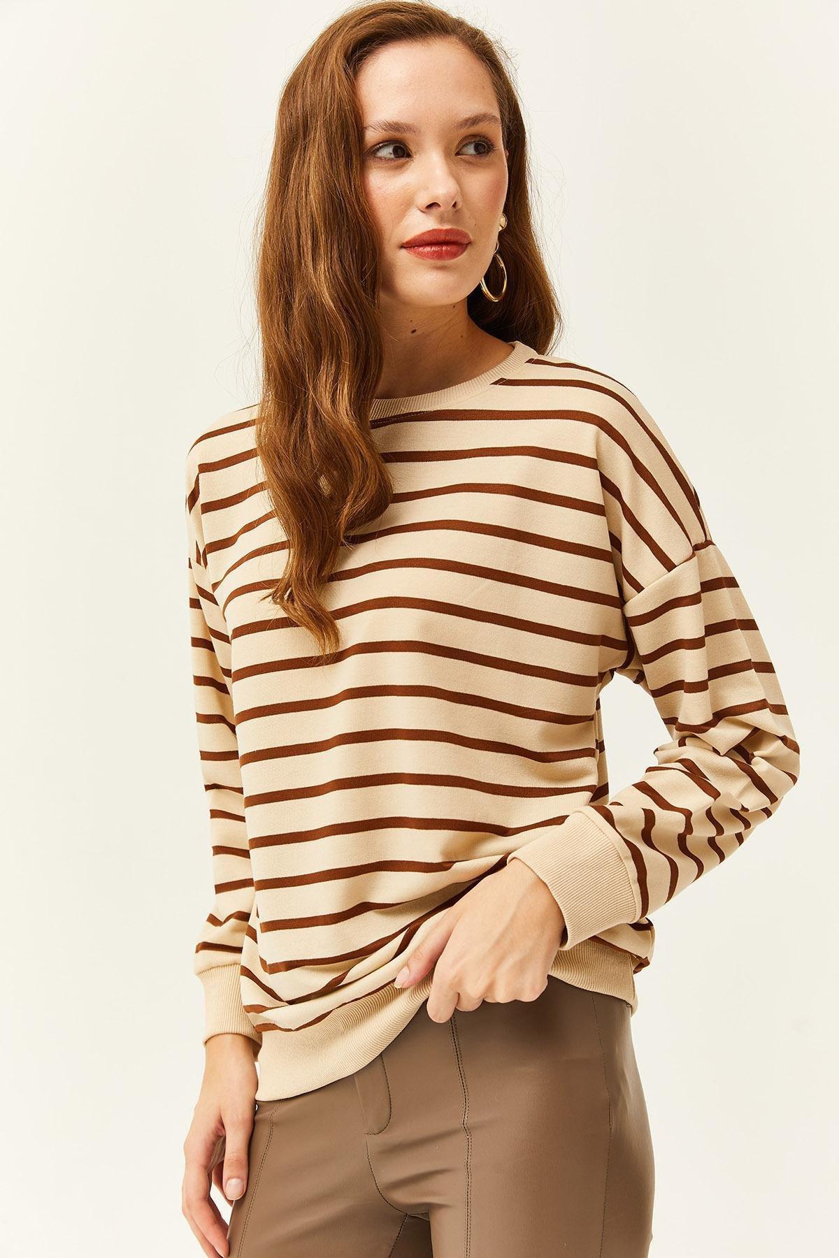 Brown Basic Soft Textured Loose Sweatshirt, Stone Brown, large image number 1