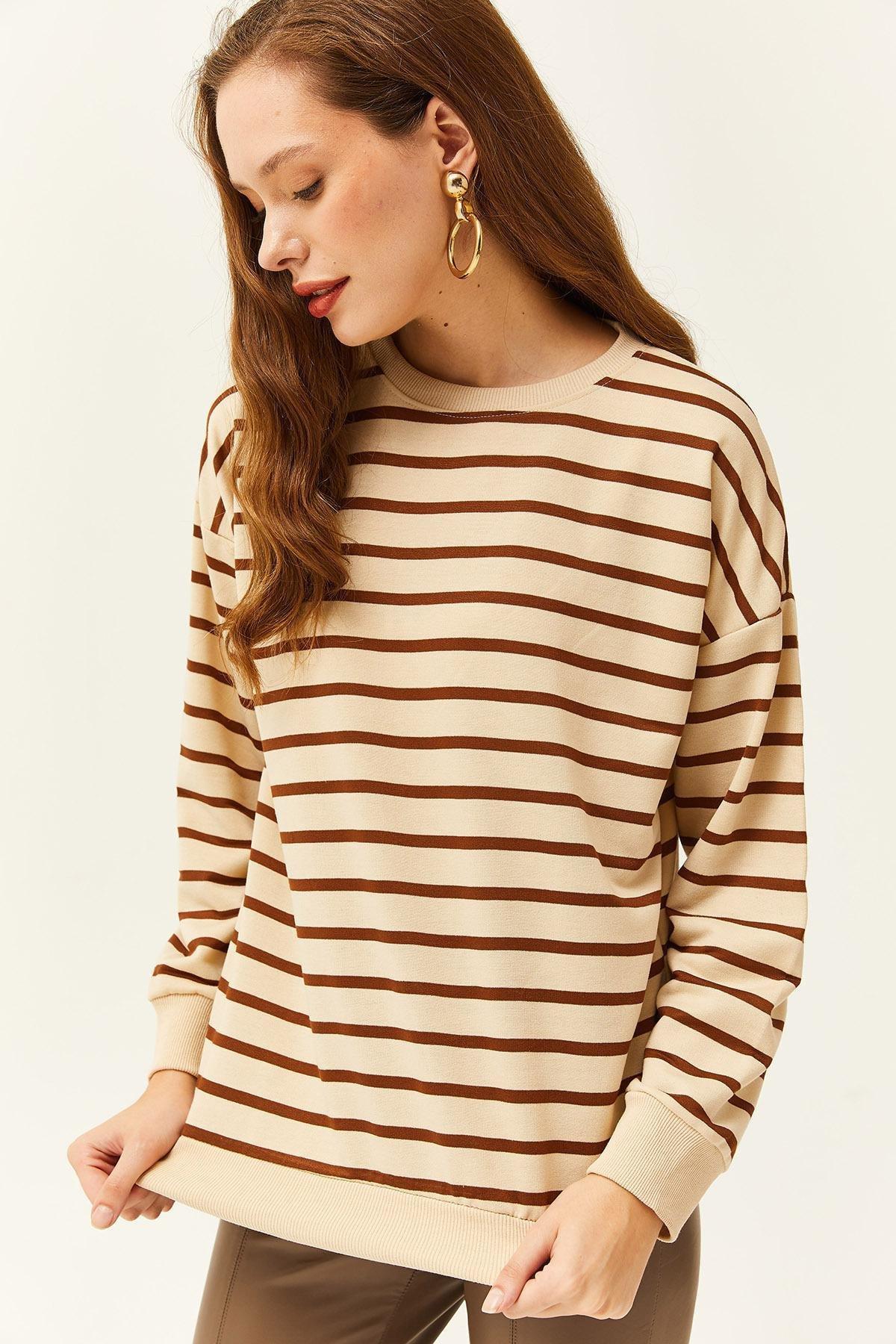 Brown Basic Soft Textured Loose Sweatshirt, Stone Brown, large image number 2