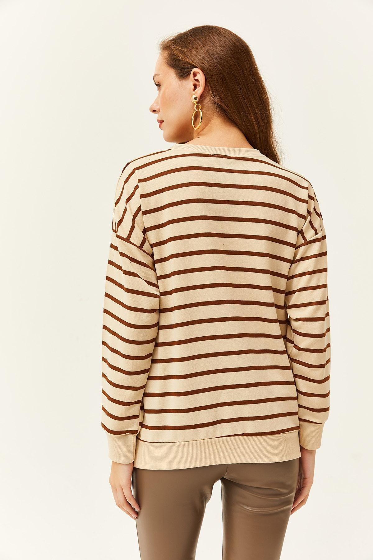 Brown Basic Soft Textured Loose Sweatshirt, Stone Brown, large image number 3