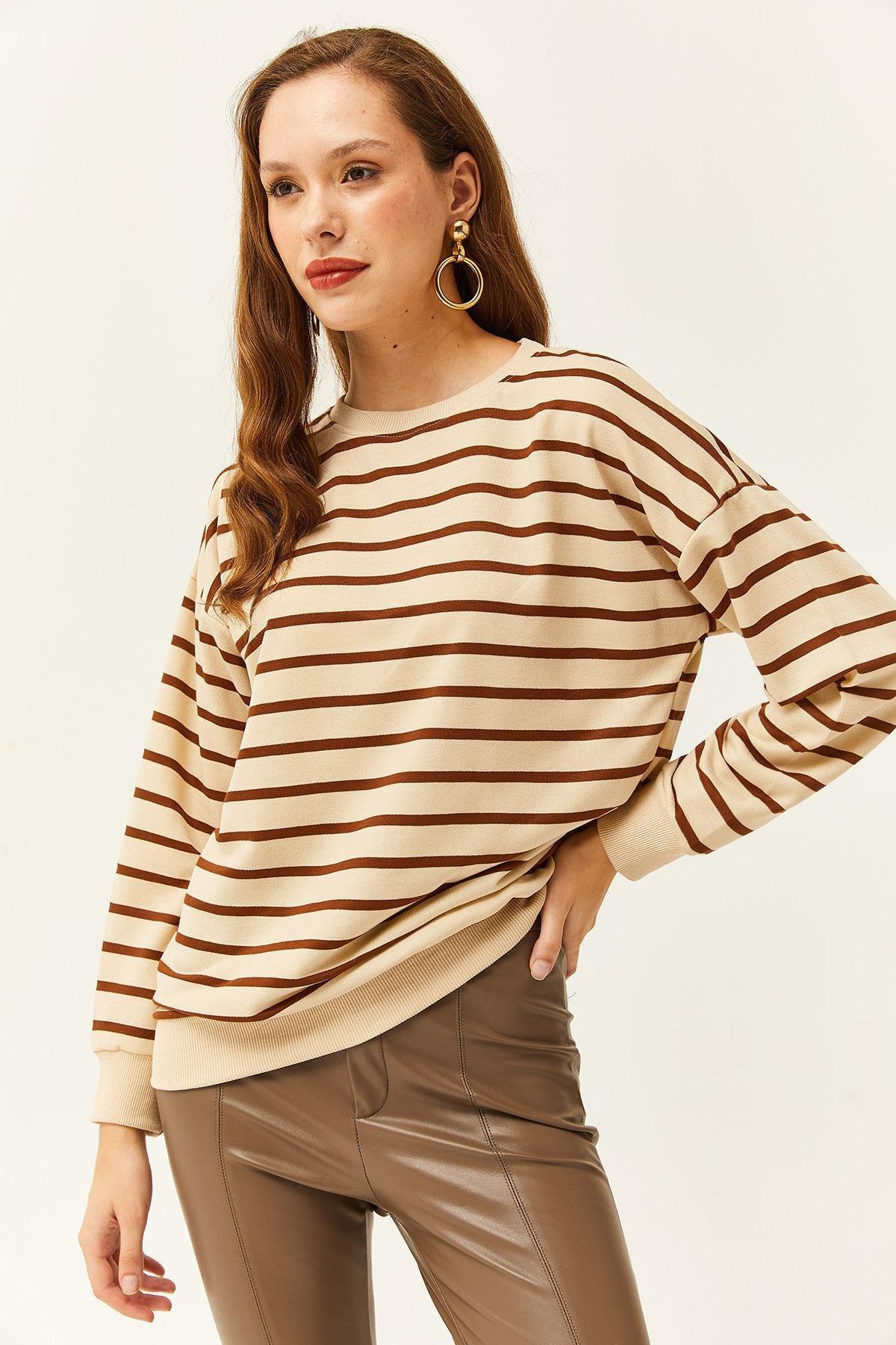 Brown Basic Soft Textured Loose Sweatshirt, Stone Brown, large image number 4