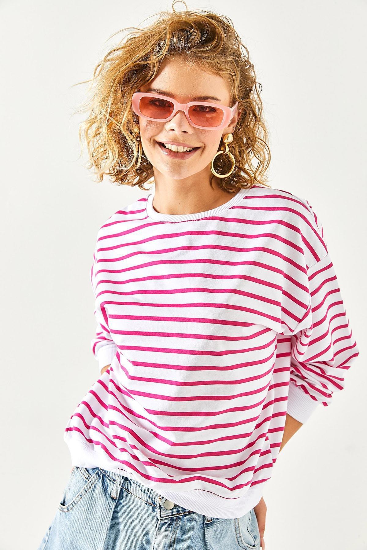Multicolour Loose Stripes Sweatshirt, , large image number 5