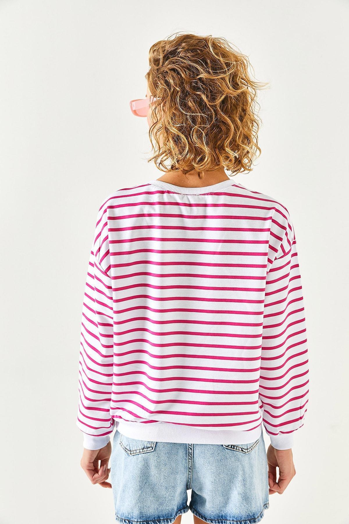 Multicolour Loose Stripes Sweatshirt, , large image number 6